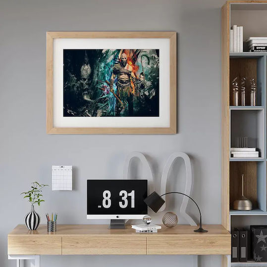Gaming Poster God War Gm014 40cm X 50cm Premium Black Wooden Frame