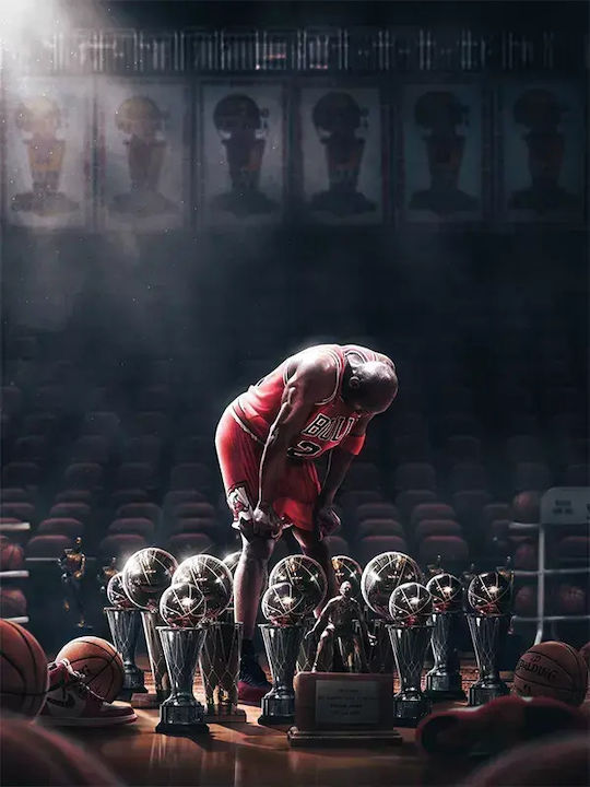 Poster Nba Jordan Trophies Snk62 40cm X 50cm Premium Μαύρο Ξύλινο Κάδρο