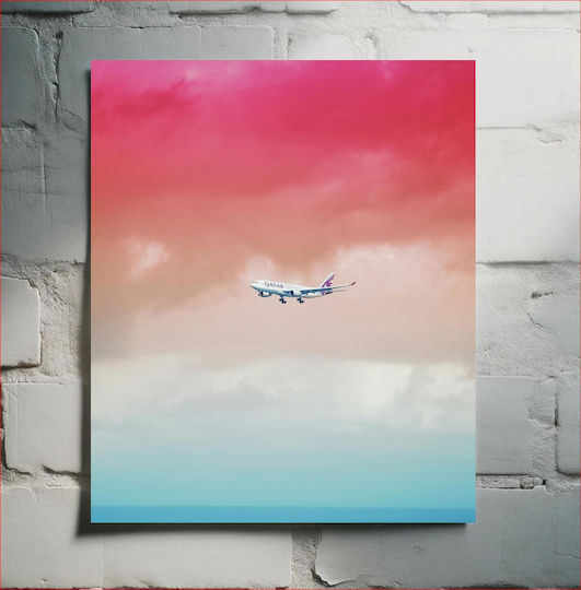 Qatar Airways Plane In Colorful Sky Αεροπλάνο Της Qatar Airways Στον Πολύχρωμο Ουρανό σε Καμβά Qatar Airways Plane In Colorful Sky Αεροπλάνο Της Qatar Airways Στον Πολύχρωμο Ουρανό σε Καμβά