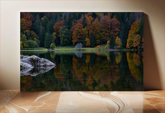Autumn Reflections By The Lake Φθινοπωρινές Αντανακλάσεις Δίπλα Στη Λίμνη 1 σε Καμβά