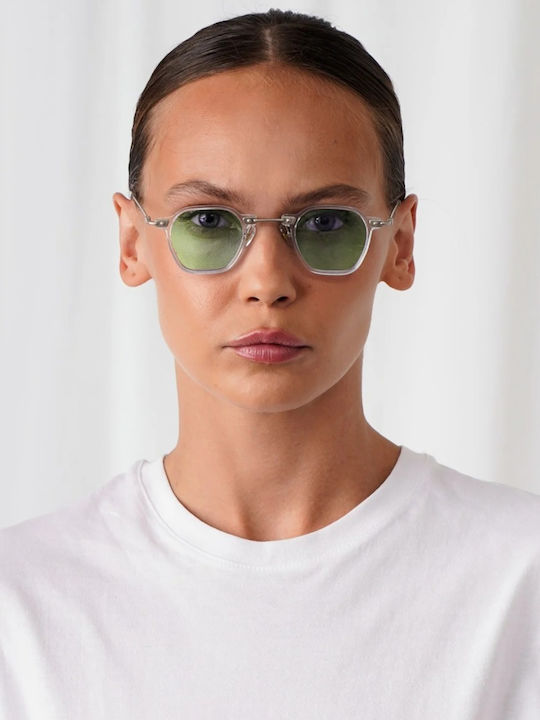 Explicit Poets Logan Unisex Sunglasses With Silver Metallic Frame And Transparent Lens 43EP4