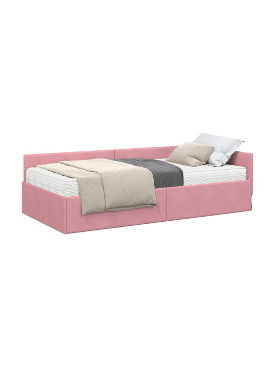 Ein Einzelbett Mit Samt Rosa Mit Lattenrost Und Matratze 90x200cm