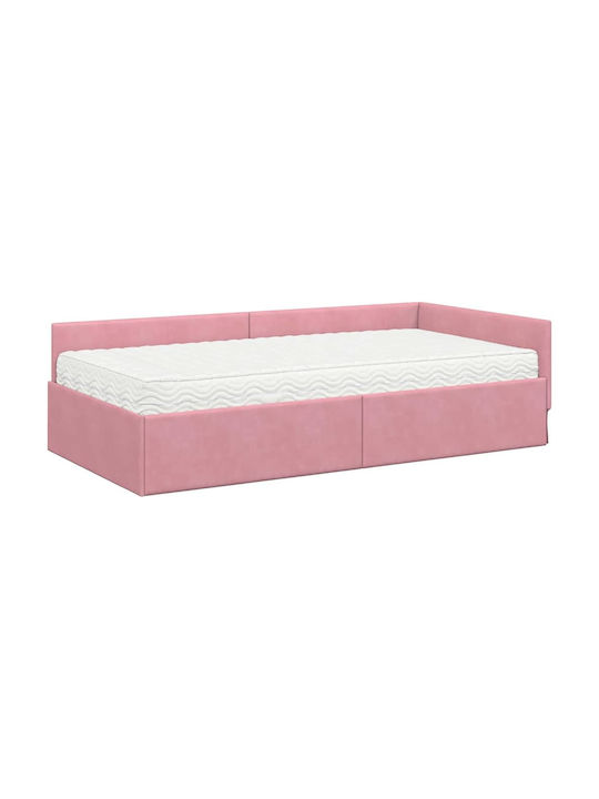 Ein Einzelbett Mit Samt Rosa Mit Lattenrost Und Matratze 90x200cm