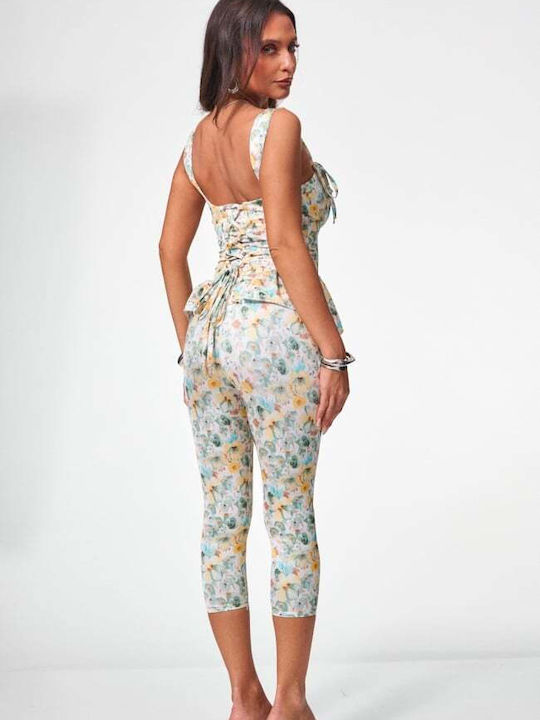 Set Dama Verde Menta Cu Pantaloni Floral