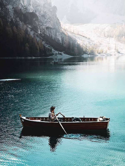 Poster Boat On River Pst25110 40cm X 50cm Μαύρη Ξύλινη Κορνίζα