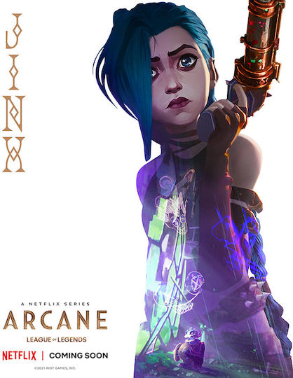 Gaming Poster Arcane League Legends Jinx Gm2396 40cm x 50cm Weiße Hölzernes Rahmen