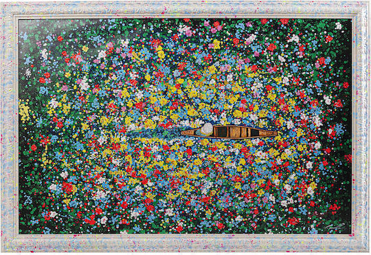 Framed Picture Floating Flower Market 150x100cm