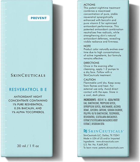 SkinCeuticals Resveratrol Be Moisturizing & Anti-Aging Face Serum with Vitamin E & Hyaluronic Acid for Detoxifying & Brightening 30ml
