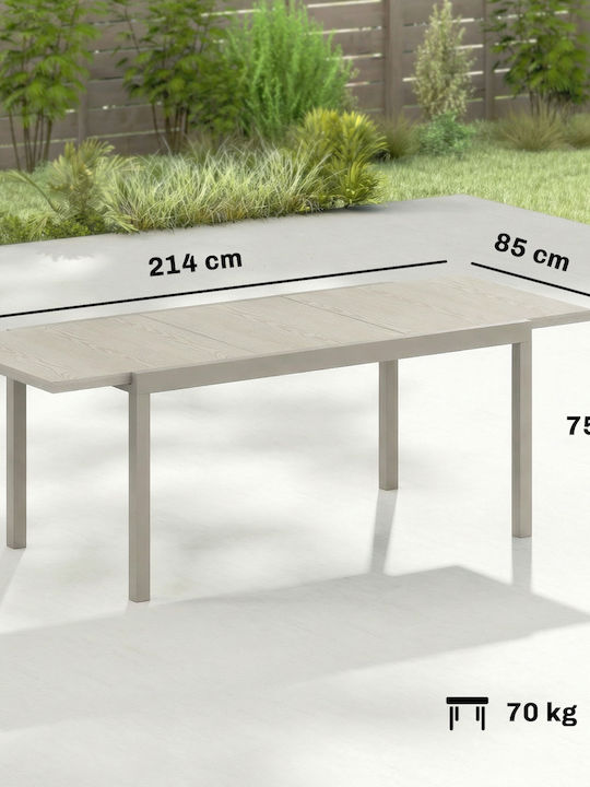 Outdoor Aluminum Extendable Table Light Gray 214x85x75cm