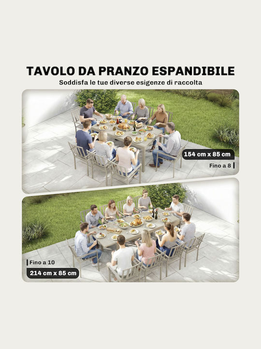 Outdoor Aluminum Extendable Table Light Gray 214x85x75cm