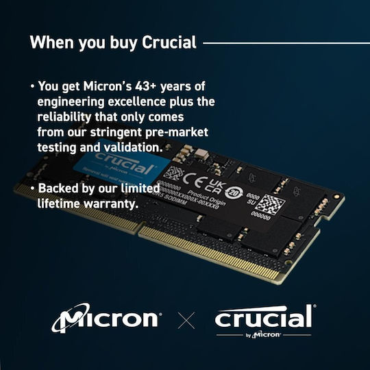 Crucial DDR5 64GB RAM with 2x32GB Modules and Speed 5600 for Laptop