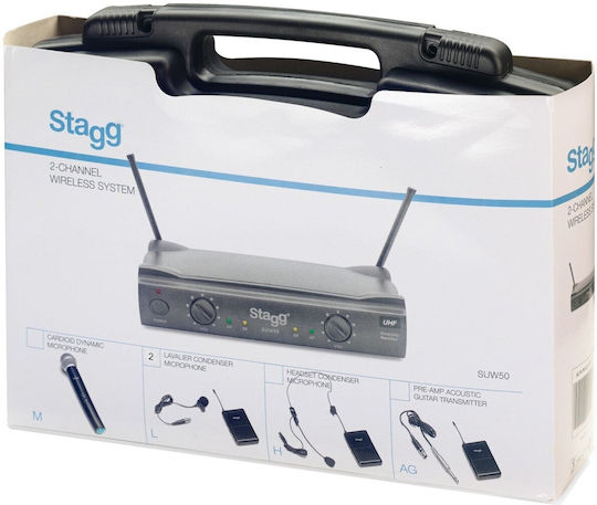 Stagg UHF WRLSS 2LAVALIER864.2-864.7 Комплект Безжично Δυναμικό Микрофон Висулка, Щипка, Колан за Вокали в Черен Цвят