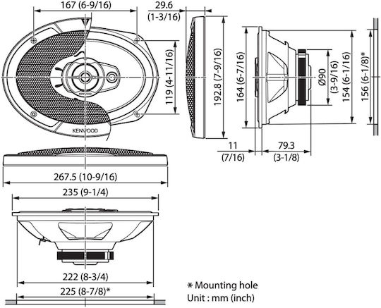 Kenwood KFC-S6977EX Ηχείο Αυτοκινήτου 6x9" με 130W RMS (3 Δρόμων) Τεμάχιο