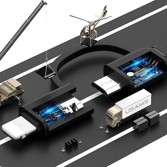 Usams Retractable USB to Lightning / micro USB Cable 2A Μαύρο 1m SJ192USB01