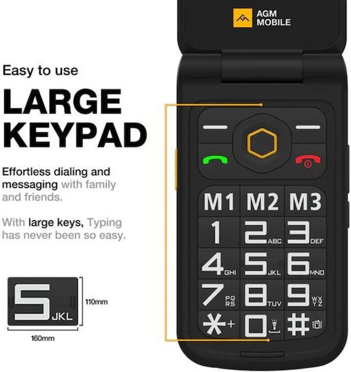 AGM M8 Flip Dual SIM Ανθεκτικό Κινητό με Μεγάλα Κουμπιά Μαύρο