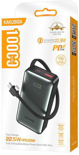 Kakusiga KSC-1099 Power Bank 10000mAh with USB-A Port and USB-C Power Delivery Port Black