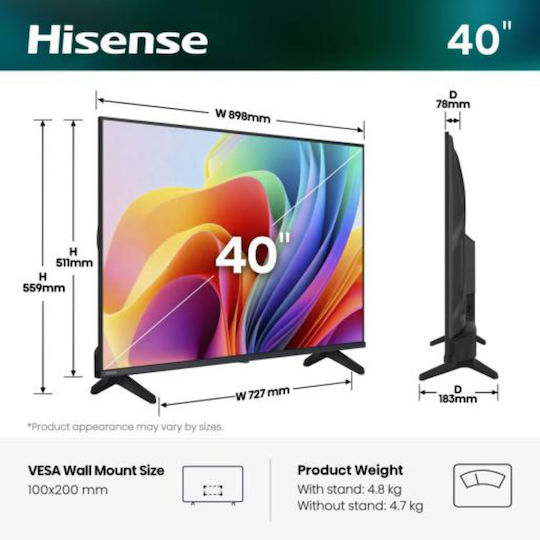 Hisense Smart TV 40" Full HD LED A49S HDR (2026) 40A49S