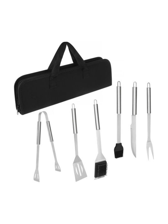 Set 6 Unelte Pentru Grătar Zola Pensetă Spatulă Cuțit Furculiță Cuțit Perie Oțel Inoxidabil Geantă Depozitare