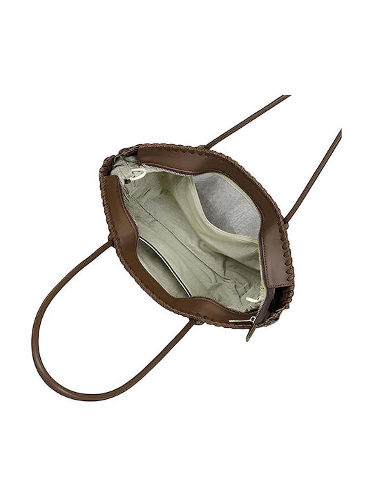 Gallantry Damen Geflochtene Tote Tasche Lederoptik Doppelter Langer Griff Dunkelbraun