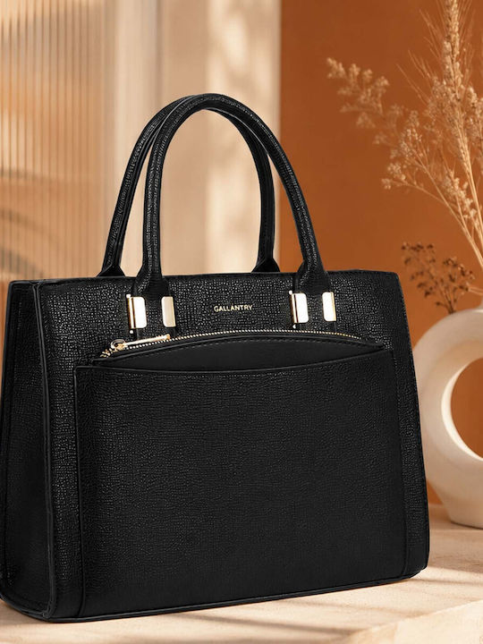 Gallantry Structured Handbag Women Front Zipped Pocket Shoulder Strap Black