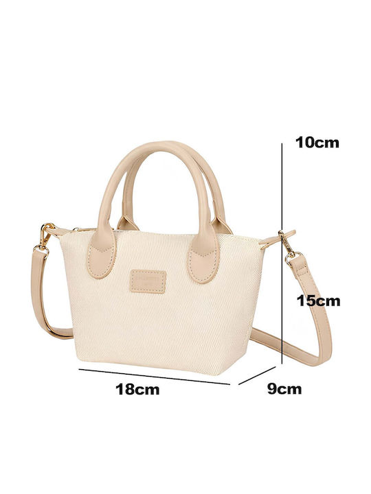 Gallantry Mini Canvas Tote Handbag Women Leather Effect Shoulder Strap Beige