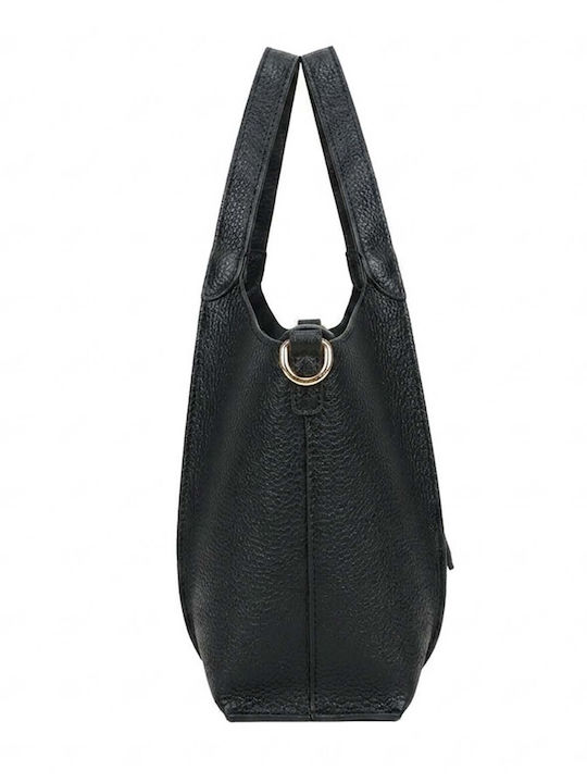 Gallantry Tote Bag Women Grained Leather Effect Jewel Clasp Strap Black