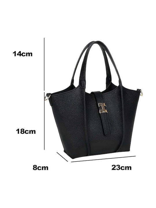 Gallantry Tote Bag Women Grained Leather Effect Jewel Clasp Strap Black