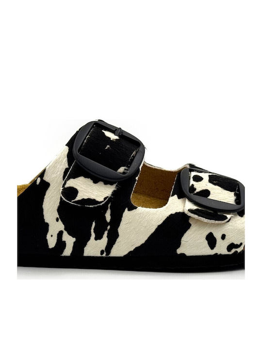 Sandale Anatomice de Damă din Piele Animal Print Negre