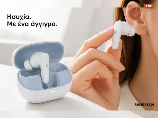 Swissten ANC Focus In-Ear Bluetooth-Freisprecheinrichtung Kopfhörer mit Ladeetui Weiß