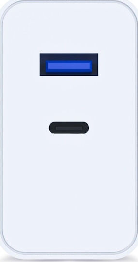 3MK Φορτιστής Χωρίς Καλώδιο GaN με Θύρα USB-A και Θύρα USB-C 45W Power Delivery / Quick Charge 4+ Λευκός (FlowPower)