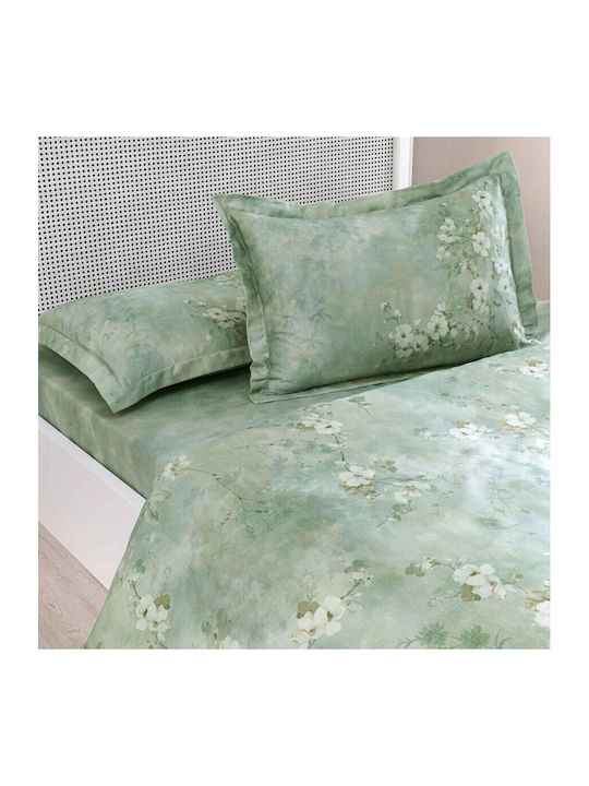 Tac Set Huse Pentru Pilote 200x220cm Dublu Cu 2 Fețe De Pernă Și 1 Cearceaf Flori Albe