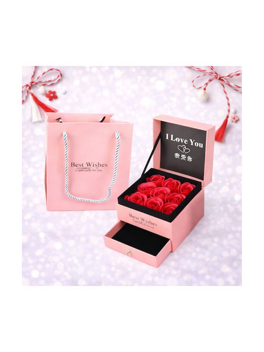 Cutie Accesorii "Love Wishes" Sertar Trandafiri Săpun Noi Card Felicitare Geantă Cadou Roz