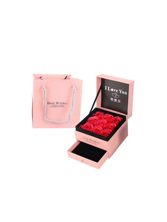 Cutie Accesorii "Love Wishes" Sertar Trandafiri Săpun Noi Card Felicitare Geantă Cadou Roz