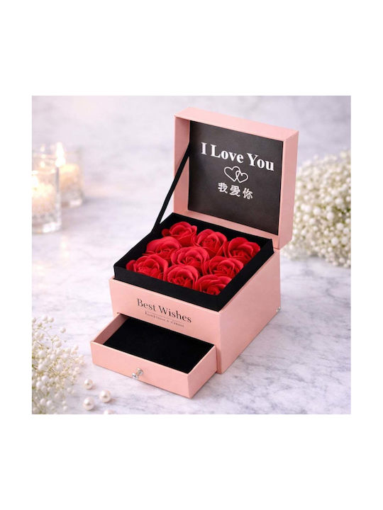Cutie Accesorii "Love Wishes" Sertar Trandafiri Săpun Noi Card Felicitare Geantă Cadou Roz
