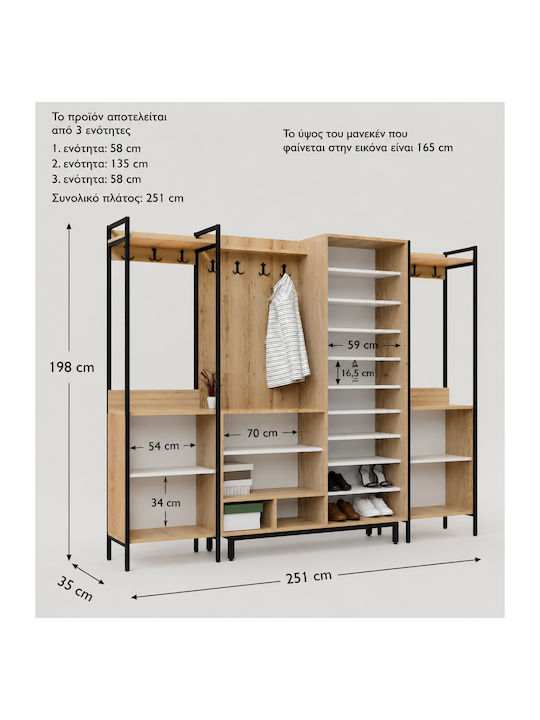 Entryway Furniture with Hanger Multicolored 251x35.5x198cm