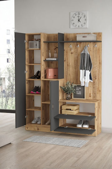 Hallway Furniture with Mirror & Wardrobe Anthracite 140x35x182cm