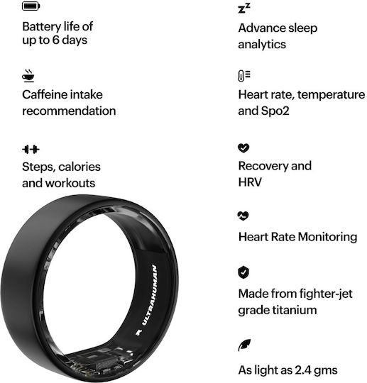 Ultrahuman Air Smart Ring 20.6mm Αδιάβροχο με Παλμογράφο Matte Gray