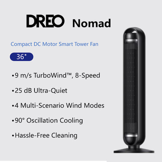 Dreo Nomad TF414 Ανεμιστήρας Πύργος 35W με Τηλεχειριστήριο Μαύρος