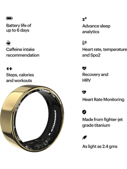 Ultrahuman Air Smart Ring 24.9mm Водоустойчив с Пулсомер Златист