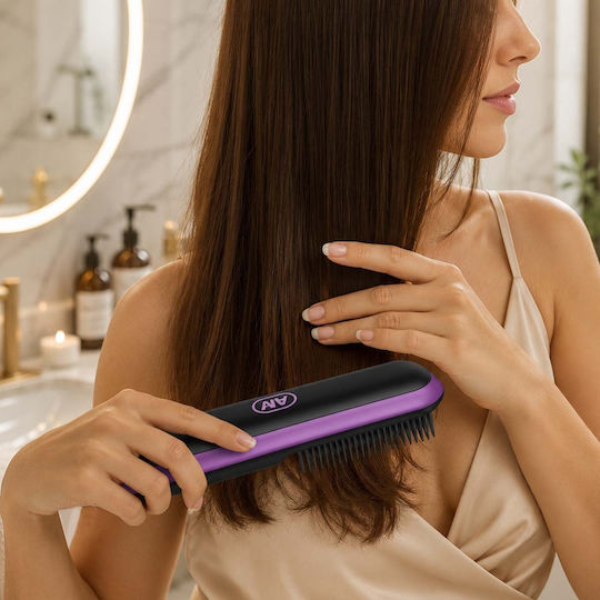 Avizar Cordless Ceramic Straightening Brush Rechargeable Anti-scald Comb Black