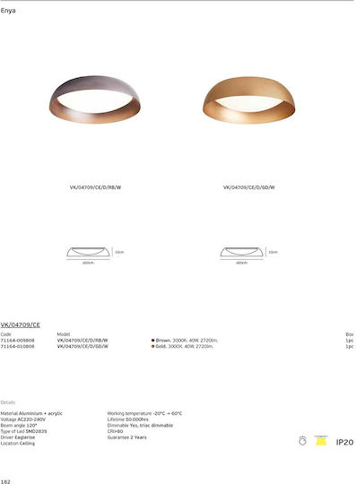 VK Lighting Deckenleuchte Gold mit Integrierte LED
