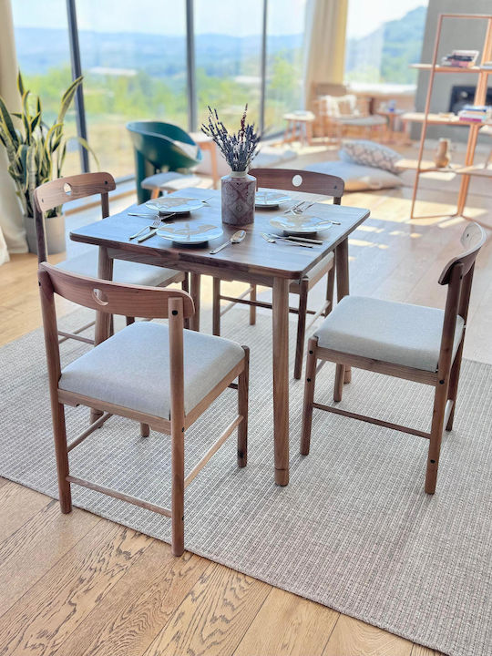 Quadratischer Esszimmer- und Küchentisch aus Massivholzwalnuss 80x80x74,5cm
