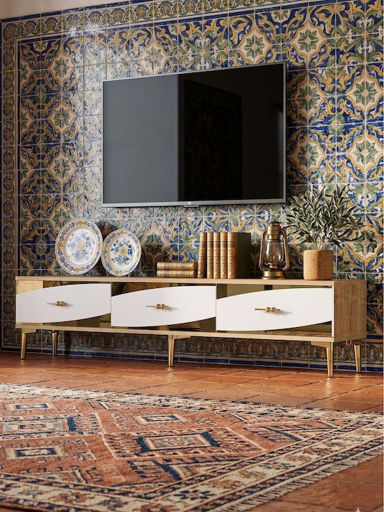 TV Stand Made of Wood & Gold Glass L180xD30xH41cm