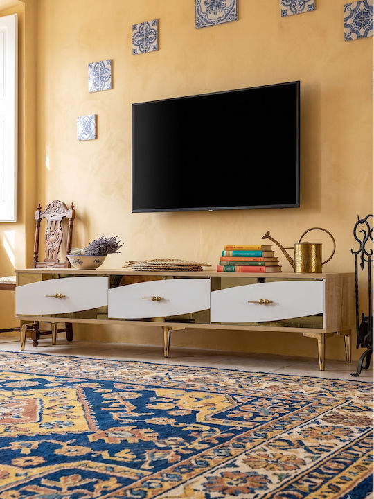 TV Stand Made of Wood & Gold Glass L180xD30xH41cm