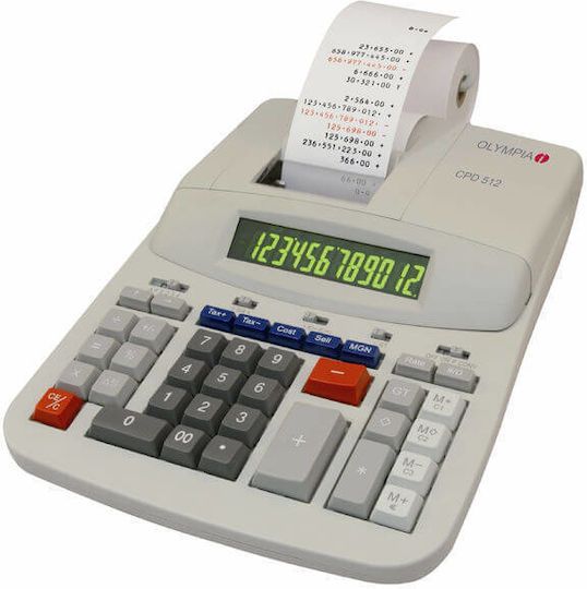 Olympia CPD-512 Αριθμομηχανή Χαρτοταινίας 12 Ψηφίων σε Λευκό Χρώμα
