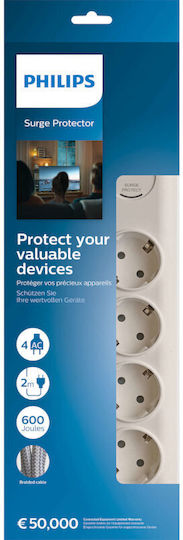 Power Strip with Surge Protection 4 Sockets Philips Original Spn7040wa/grs
