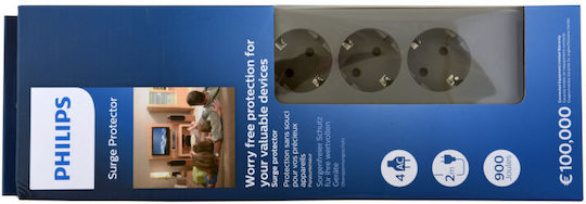 Power Strip with Surge Protection 4 Sockets Switch Philips Original Spn3140a/grs