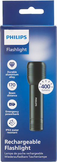 Philips Lumină de lucru și de sit, cu baterie Lanternă LED IPX4 cu Luminozitate Maximă 400lm Negru