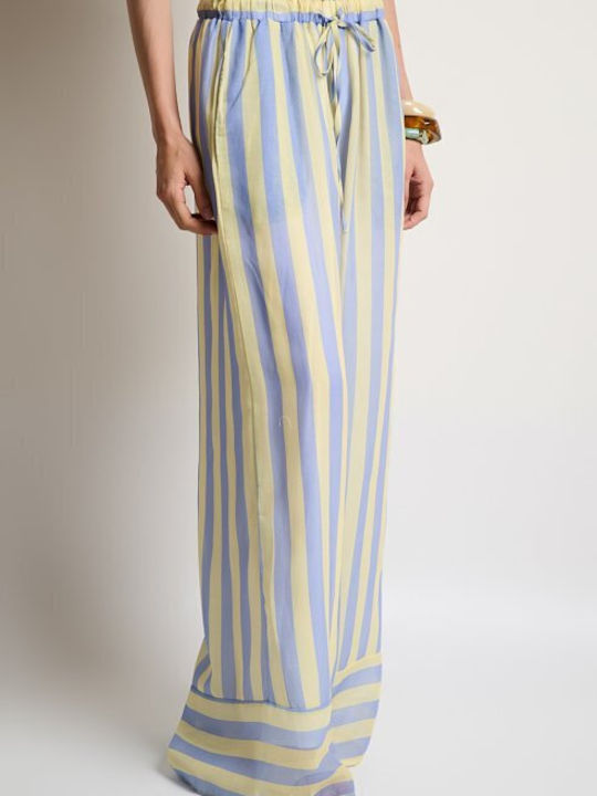 Damenhose mit Gummiband in Palazzo Passform Gestreift Gelb