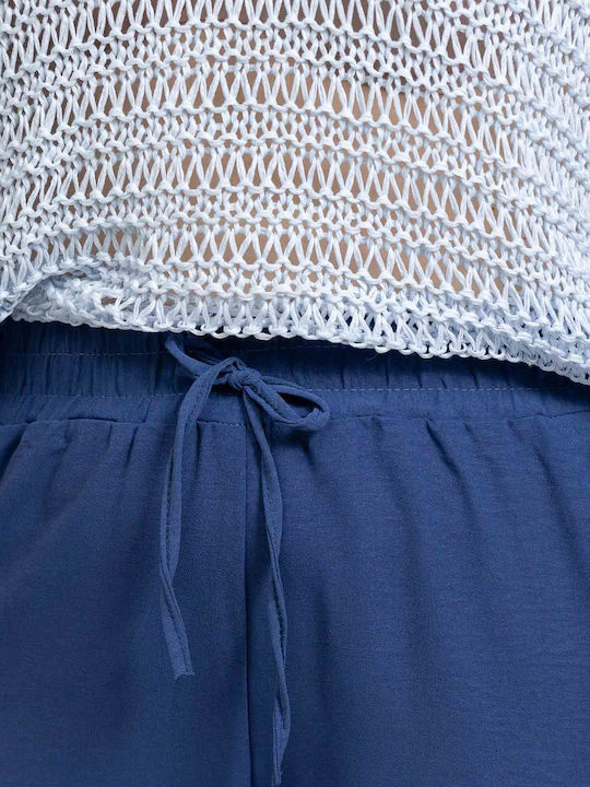 Pantaloni Dama Din Țesătură Cu Cauciuc În Croială Relaxed Albastru Roi